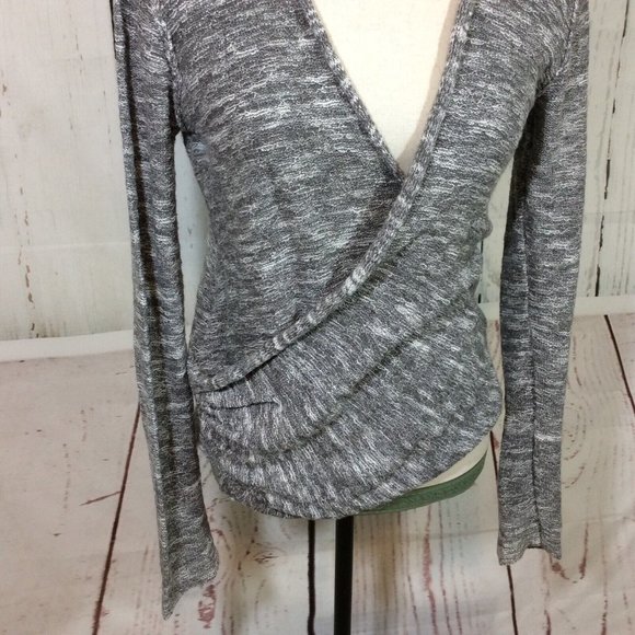 2/$30 Free People Gotham Faux Wrap Sweater Gray Ruched Long Sleeve Boho - Picture 6 of 13